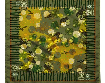 Mid Century Modern Tiki Camo Bandana – MCM Jungle Streetwear Scarf – Recycled Polyester