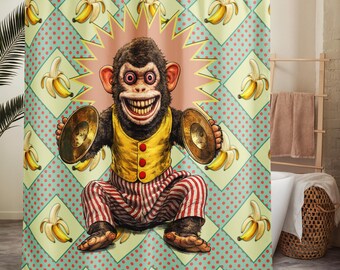 Retro Chimp Shower Curtain – Kitsch Monkey Bathroom Decor