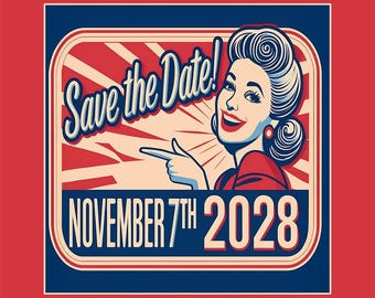Vintage Style Save The Date 2028 Bumper Sticker/Magnet: Pro Democracy