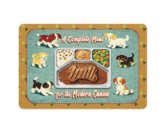 Tapete para mascotas Retro Dog TV Dinner: Tapete para alimentar cachorros de mediados de siglo