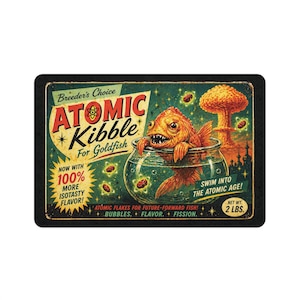 Atomic Kibble Goldfish Food Mat, Retro 1950s Mid Century Kitsch Pet Decor