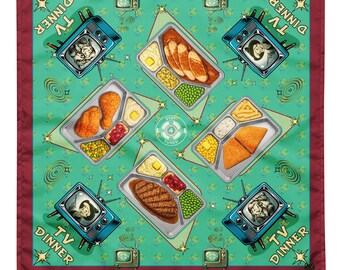 Retro TV Dinner Bandana – Mid Century Atomic Scarf – 1950s Nostalgia Print Headscarf