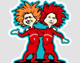 Fascist One & Fascist Two – A Totalitarian Tale Refrigerator/Locker Magnet. Dr. Seuss Inspired. Anti Trump/Musk/Oligarchy. Pro Democracy.