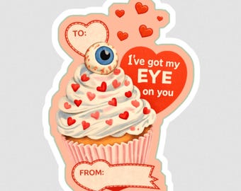 I’ve Got My Eye on You-Eyeball Cupcake Valentine Magnet – Vintage 1950s Die-Cut Style