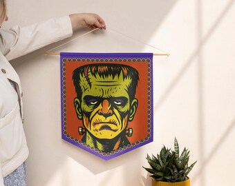 Campy-Kitsch Spooky Retro Frankenstein Halloween Pennant Banner