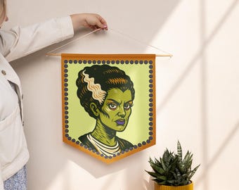 Campy-Kitsch Retro Bride of Frankenstein Halloween Pennant banner