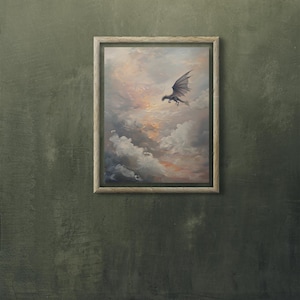 Dragon in Autumn Sky Art fantasy decor home book nook