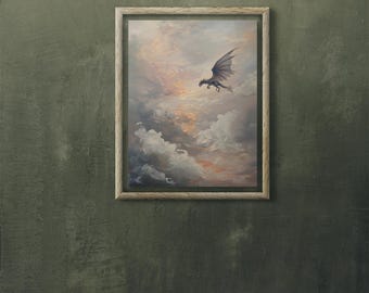 Dragón en el cielo otoñal Arte fantasía decoración hogar libro rincón