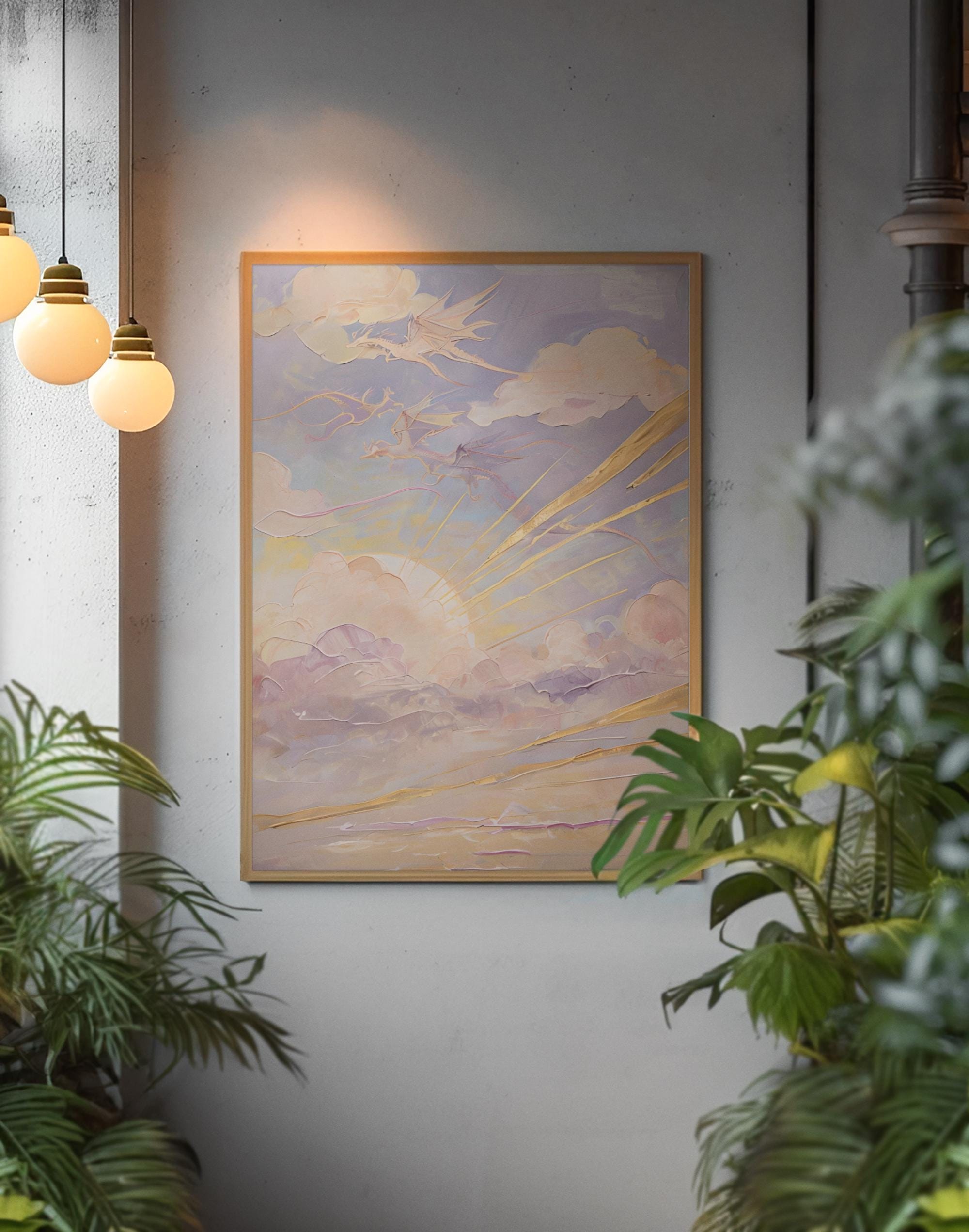 Veiled Ascent Dragon Sunrise sky Poster Abstract Art Fantasy wall decor book nook fourth wing inspired romantasy