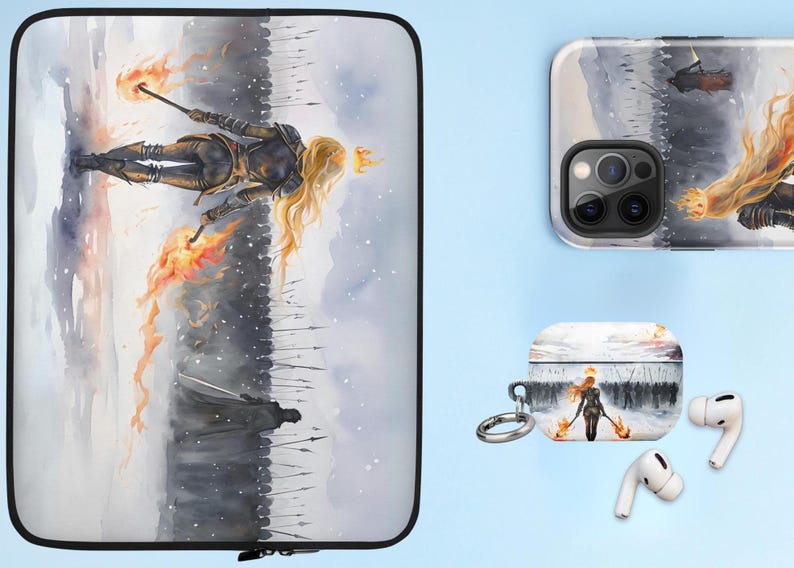 other products in the range, matching phone case, airpod case, laptop sleeve, throne of glass booktok bookish