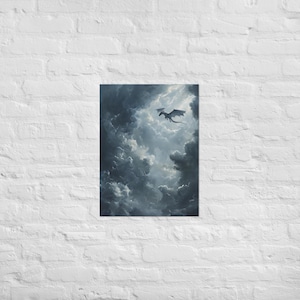 Lightening Onyx Storm Flying Dragon Art Print Tairn Inspired Fantasy Wall Decor Fourth Wing Fan Art Poster Dragon Gift for Book Lovers