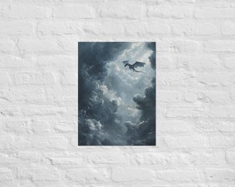 Lightening Onyx Storm Flying Dragon Art Print Tairn Inspired Fantasy Wall Decor Fourth Wing Fan Art Poster Dragon Gift for Book Lovers