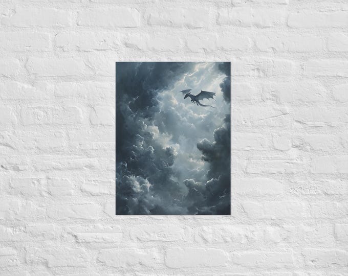 Lightening Onyx Storm Flying Dragon Art Print Tairn Inspired Fantasy Wall Decor Fourth Wing Fan Art Poster Dragon Gift for Book Lovers