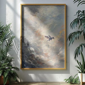 Sunrise Dragon Skyscape Art Poster Book Nook Decor fantasy wall art