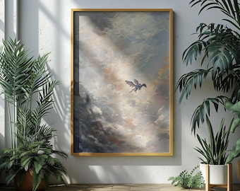 Sunrise Dragon Skyscape Art Poster Book Nook Decor fantasy wall art