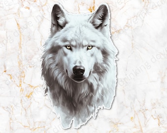 White wolf, White silver Dire-wolf, fantasy romantasy booktok inspired Bubble-free kindle laptop sticker