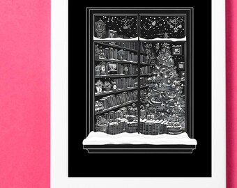 Christmas Bookshop Kindle Lock Screen - Festive Holiday E-Reader Wallpaper, Cozy Winter Aesthetic