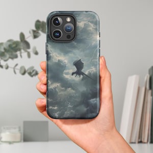 Tairn, Fourth Wing, Dragon, lightening thunder storm, Iron Flame, Onyx Storm, fantasy, romantasy Tough Case for iPhone®
