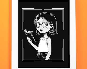 Instant Download Kindle Lock Screen, Cartoon Woman Reading Book, Ebook Screen Saver, Book Lover Gift Kindle Wallpaper, Digital