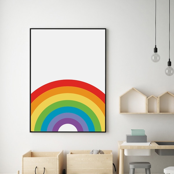 Childrens Rainbow Print, Rainbow Nursery Print, Kids Rainbow Art, Bright Rainbow Print, Girls Room Decor, Boys Room Decor, Minimal Nursery