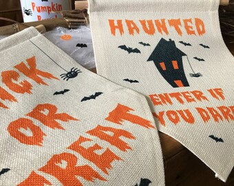 Linen Halloween Pennant Flag, Orange Halloween Wall Decor