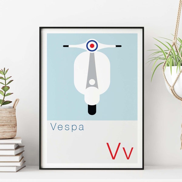 Vespa Poster, Mod Print, Lambretta Art, Scooter Print, Mod Gifts, Target Print, Northern Soul Print, Music Culture Print, Dad Birthday Gift,