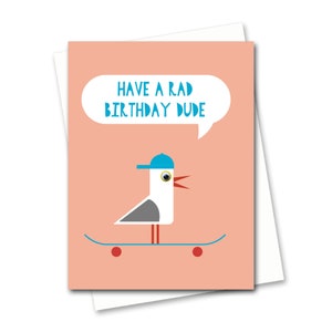 Cartão de aniversário Rad, Cartão de aniversário de skatista, Cartão de skate, Cartão de aniversário legal, Cartão de olhos arregalados, Cartão de feliz aniversário, Cartão de surfista,