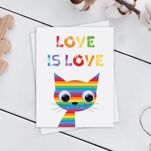 Liefde is liefdeskaart, LGTBQ Valentines Card, Pride Card, Rainbow Card, Anniversary Card, Engagement Card, Rainbow Cat Card,