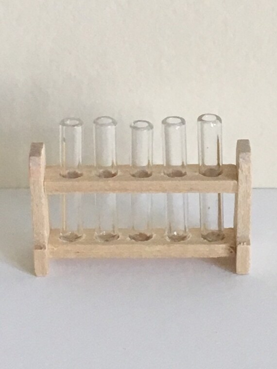 Dollhouse Miniature Wood Test Tube Rack Tubes Laboratory Decoration LL