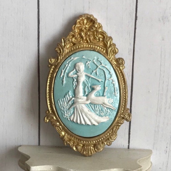 Miniature Dollhouse Handmade Picture, Artemis Cameo Style Polymer Clay Picture