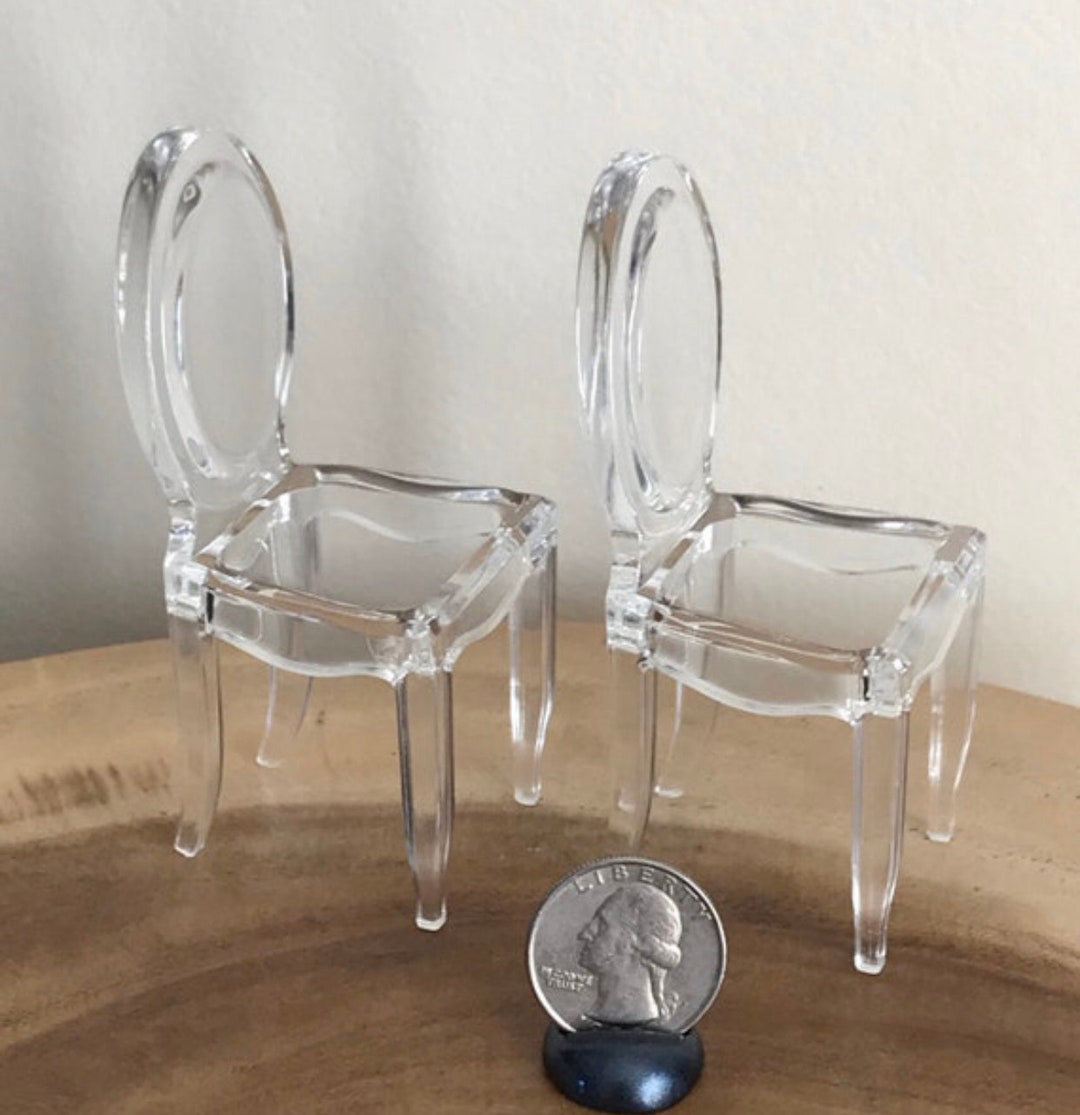 Imperfect W/ Flaws Mini Dollhouse Ghost Chairs in Sets of 2 Chairs, 1