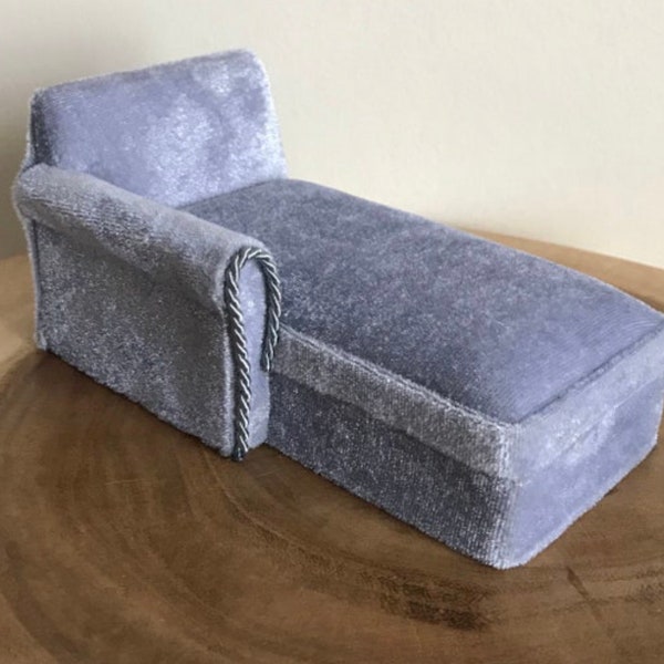 Gray Chaise Lounge, Miniature Dollhouse 1:12 Scale Gray Velour Textured, Modern