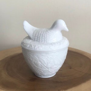 Vintage Milk Glass Nesting Hen, Avon Glass Dish, Candy Holder, Trinket Box