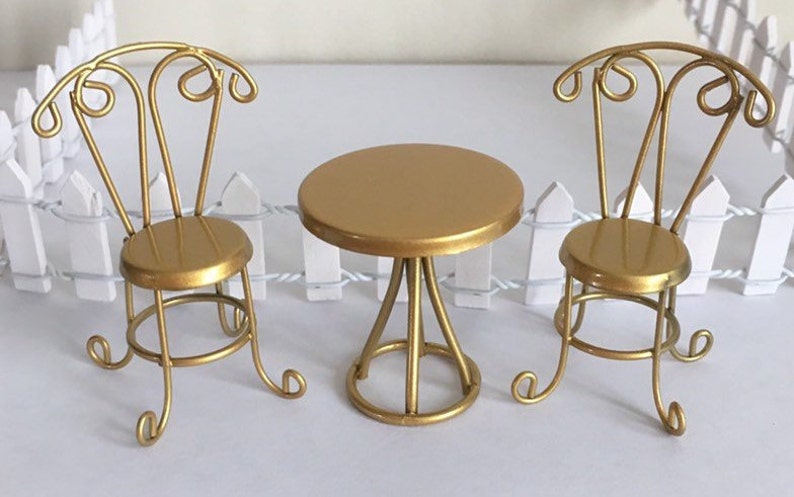 Miniature Gold Fairy Garden Metal Table And Chair Set Miniature Bistro Table St Patrick S Day Valentine Miniatures Dollhouse Furniture