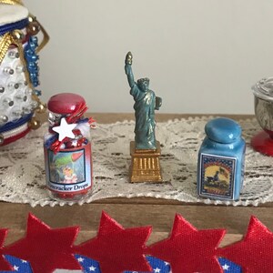 One Miniature Patriotic Dollhouse Glass Candy Jar, Statue of Liberty or Canister