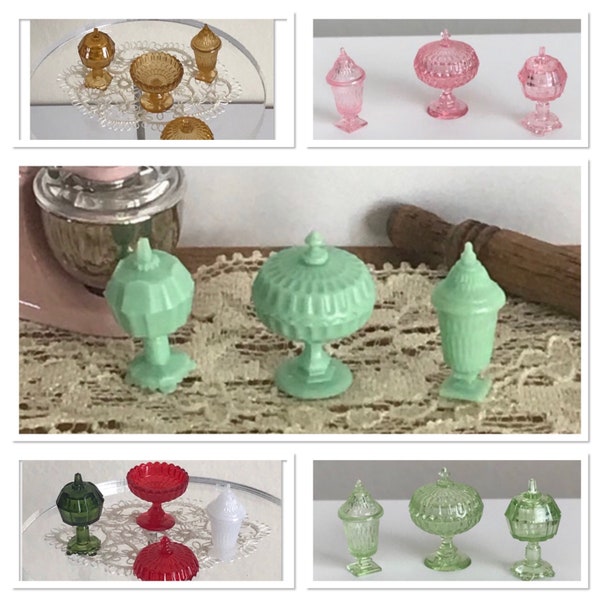 Melody Jane Dollhouse Miniature Green Candy Dishes - 1:12 Scale Sweet Bowls | Chrysnbon Miniature Accessories