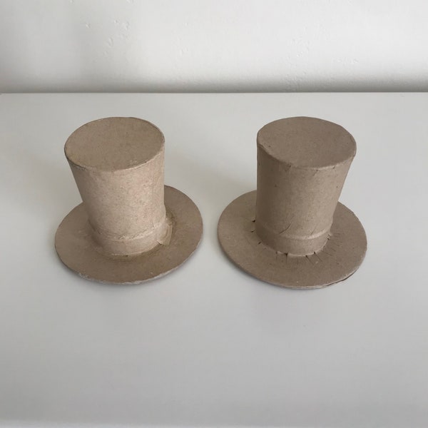 Set of 2 Unfinished Paper Mache Top Hats for Crafting or Ornaments