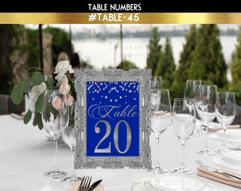 Royal Blue and Silver Table Numbers, Event Table Numbers, Silver and Blue Table Numbers, Silver Glitter Table Numbers, Digital File,