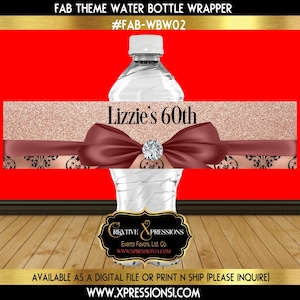 Black and Rose Gold Water Bottle Wrapper, Elegant Theme Wrapper, Elegance, Glam, Bling, Diamonds, Water Bottle Wrapper, Digital File