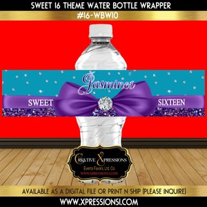 Purple and Turquoise Glam Birthday Water Bottle Wrapper | Glitter Purple Bottle Label | Glam Water Bottle Wrapper | DIGITAL FILE