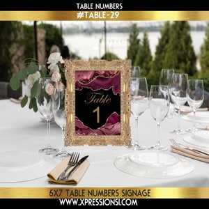 Burgundy and Black Agate Table Numbers, Event Table Numbers, Maroon and Black Table Numbers, Shades of Burgundy Table Numbers, Digital File,