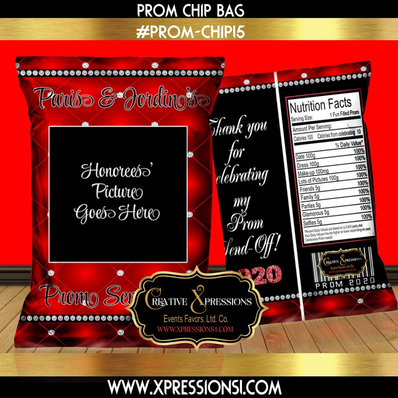 Red and Black Prom Theme Chip Bag Prom Party Favor Black and Red Diamonds on Red Digital File Etsy