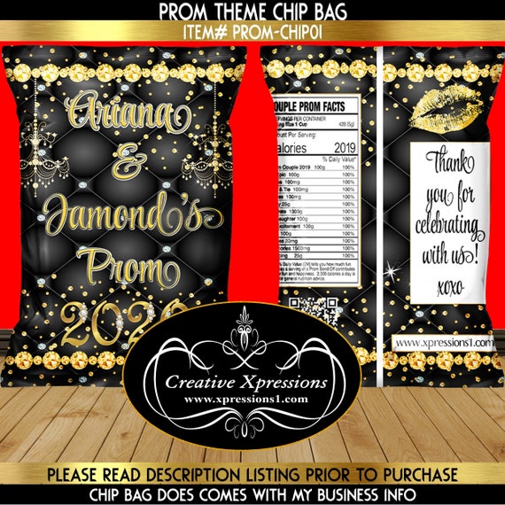 Black And Gold Prom Theme Chip Bag Prom Party Favor Etsy