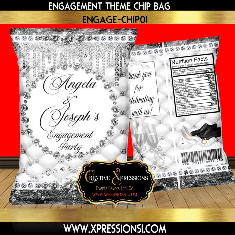 Engagement Theme Chip Bag | Silver and White Engagement Chip Bag ...