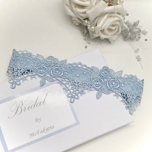 Blue Guipure Wedding Garter, Gift boxed