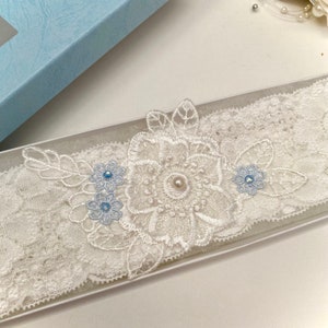 Wedding Garter, Blue & Ivory, Gift Boxed