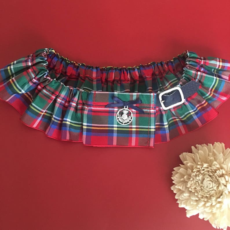 Tartan Wedding Garter, kilt design, Size Medium Royal Stewart (Red)