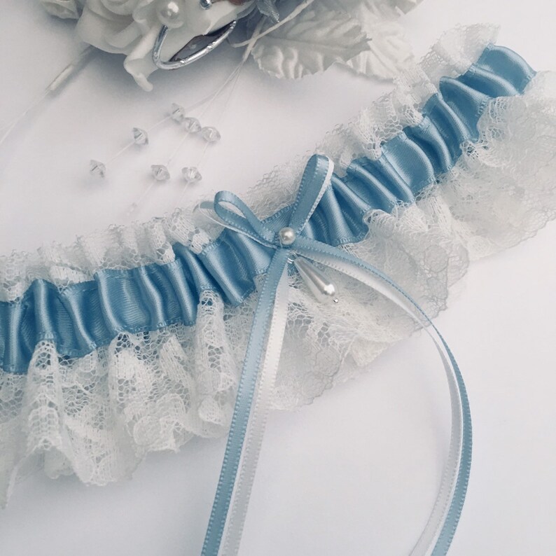 light blue and ivory available in SM /& Plus sizeLarge Something Blue Wedding Garter