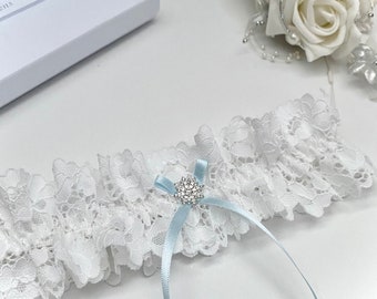 Wedding garter, Blue with diamanté XS-XL Gift Boxed.