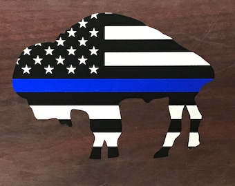 Buffalo NY Thin Blue Line Standing Bison Vinyl Decal Police Reflective Available USA American Flag
